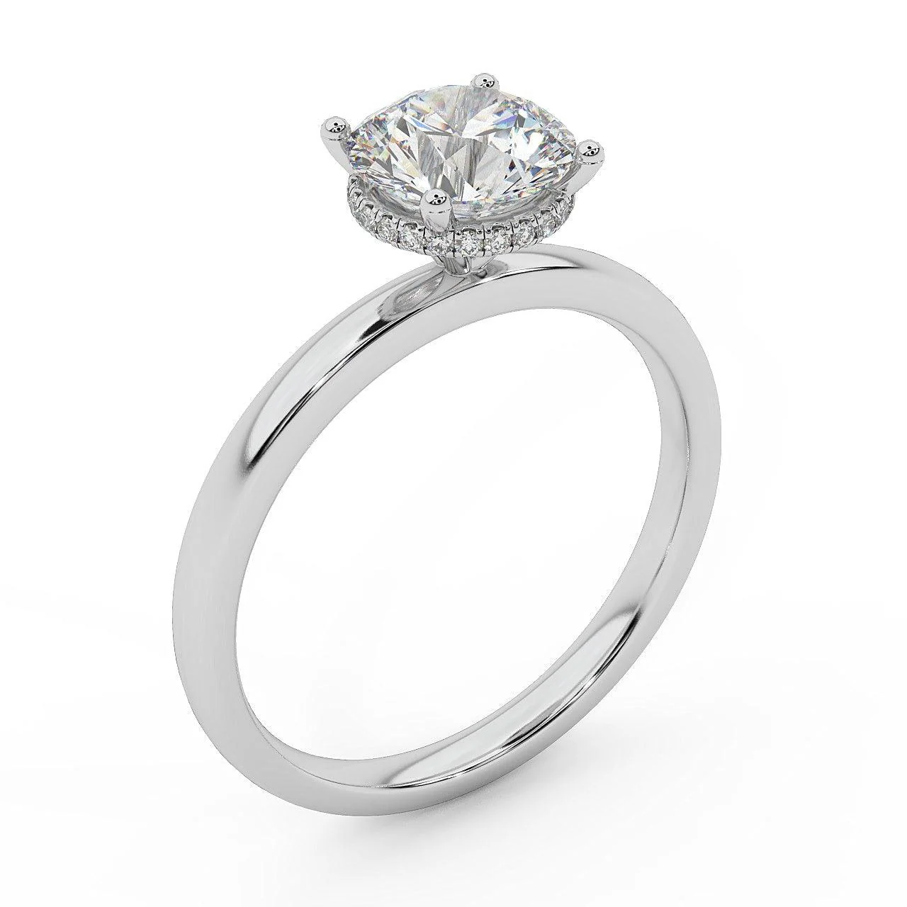 IGI Certified D/VS1 1.30Ct Round Diamond Hidden Halo Engagement Ring in White Gold - Image 4