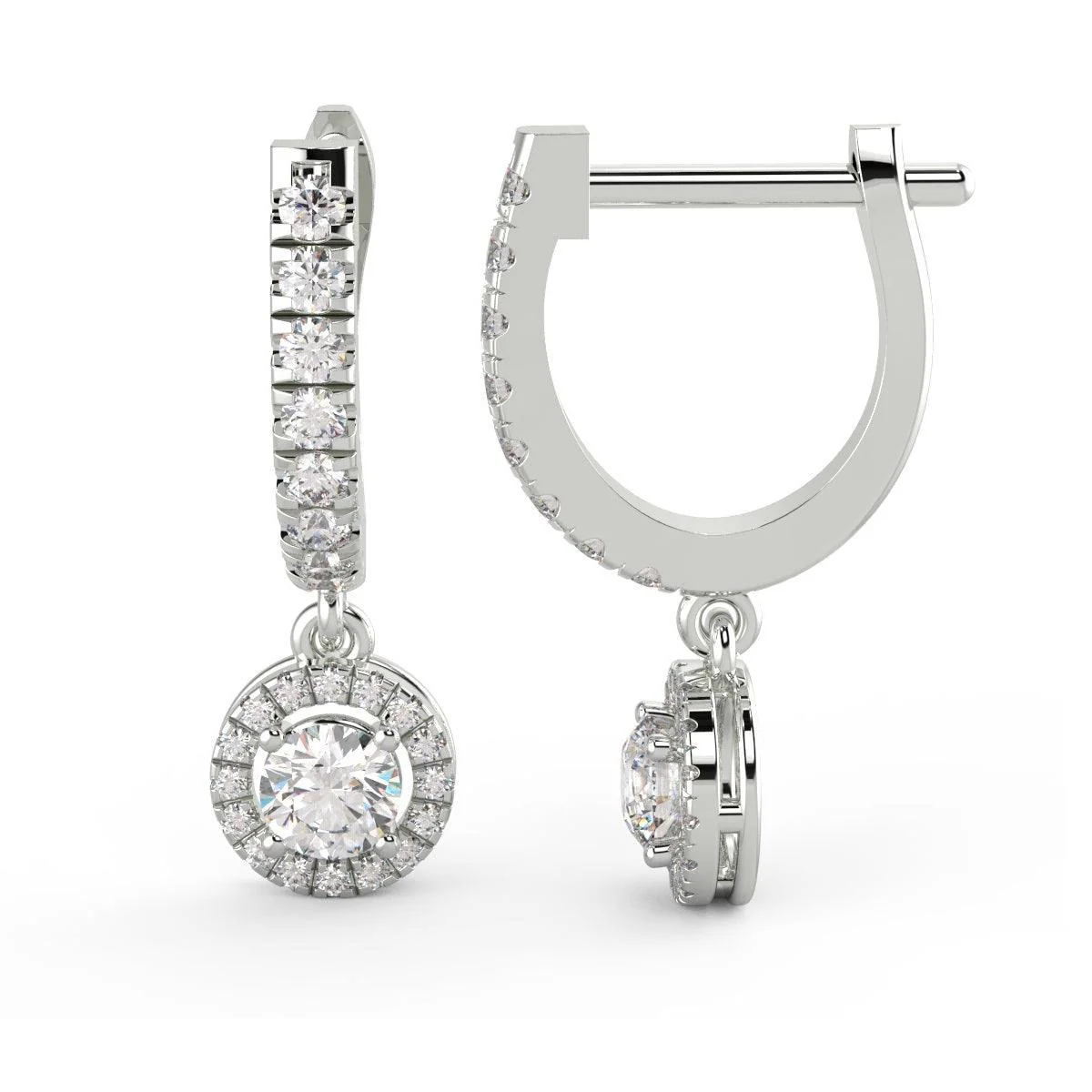 IGI Certified E/VS 2.50 Ct Lab Grown Round Diamond Hoop With Hanging Halo Earring In 18k White Gold - Image 4
