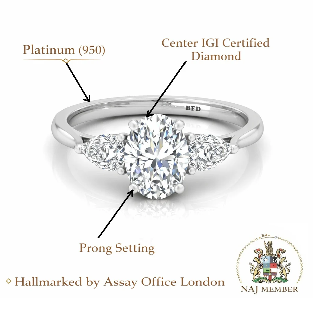 3.00Carat D/VS Lab Grown Oval & Pear Shape Diamond Trilogy Ring In Platinum - Image 8