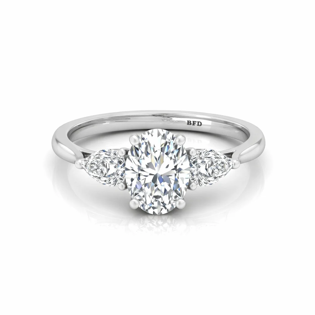 3.00Carat D/VS Lab Grown Oval & Pear Shape Diamond Trilogy Ring In Platinum - Image 9