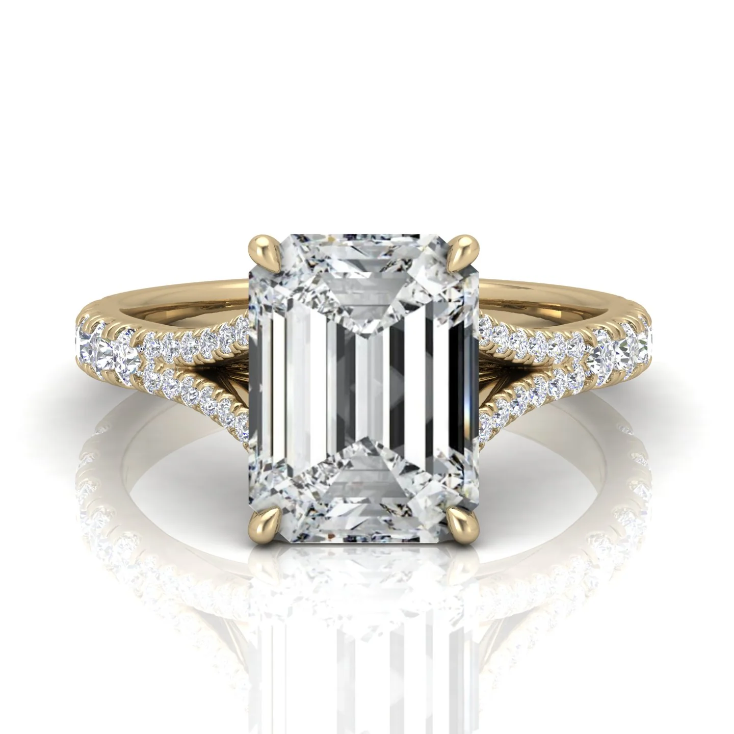 Julie Emerald Diamond Split Shank Engagement Ring