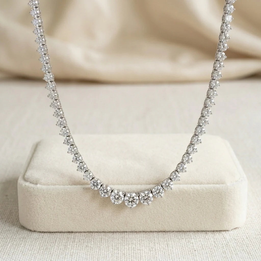 10-25ct Lab Diamond Graduated 3-Prong Necklace – Gold/Platinum, D/VS - Image 3