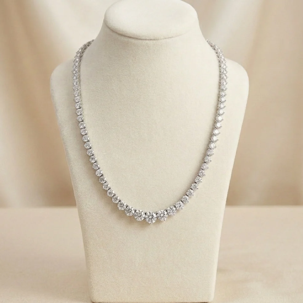 10-25ct Lab Diamond Graduated 3-Prong Necklace – Gold/Platinum, D/VS - Image 4