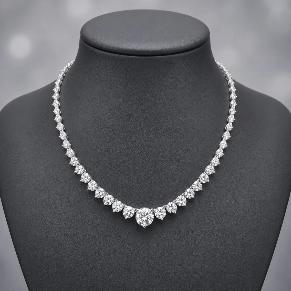 D/VS 30Carat Lab Diamond Graduated Necklace in Hallmarked 18k White Gold 36 Grams
