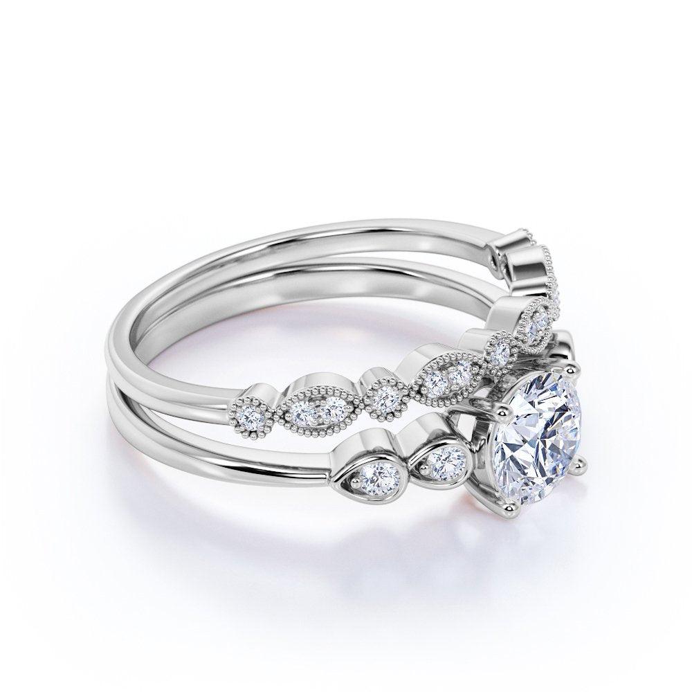 Lab Grown Diamond Bridal Set Engagement Ring for Womens - 1.00 Carat - Image 3