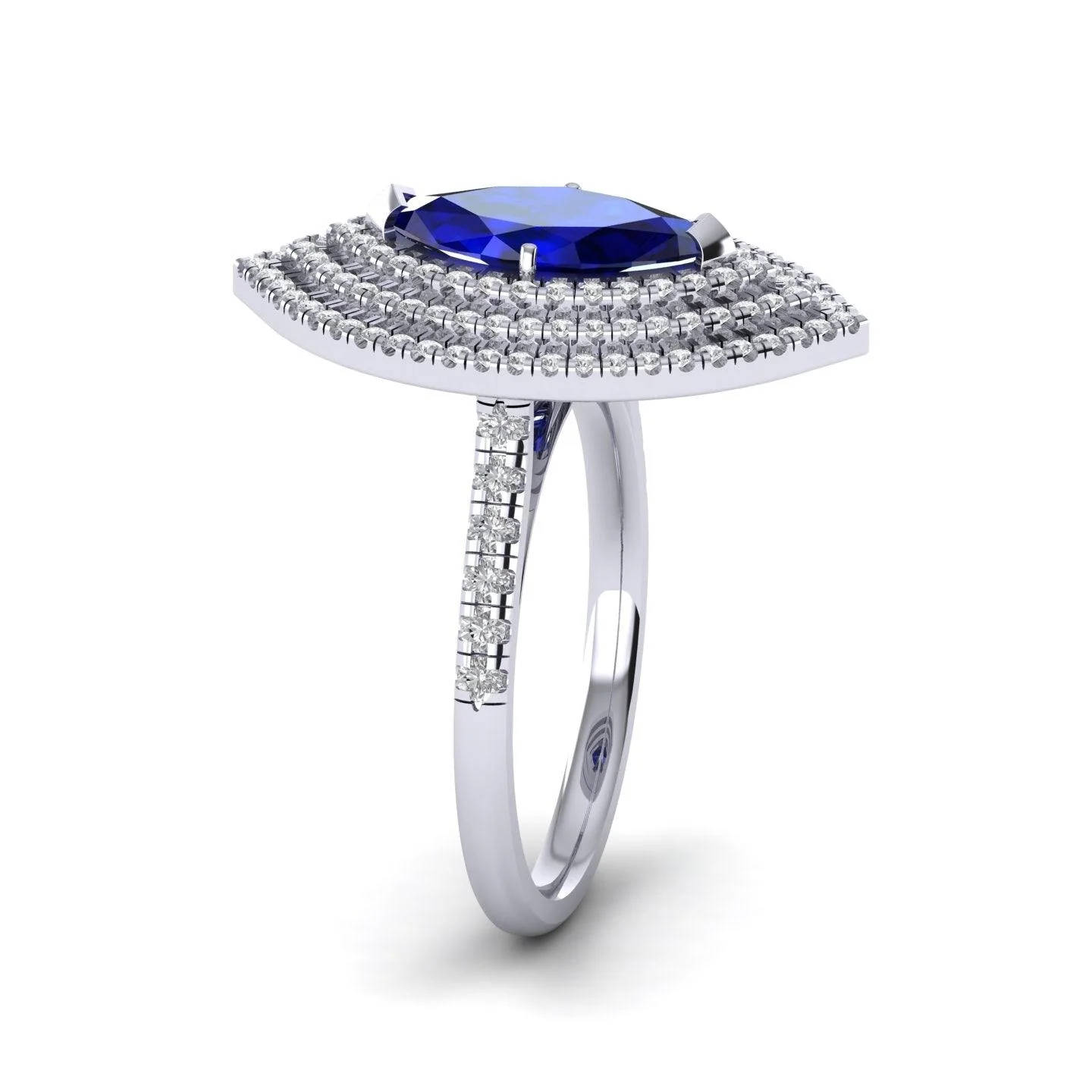 Last Piece ! 2.50Ct Tanzanite & Diamond Triple Halo Engagement Ring In Heavy 18k White Gold - Image 3