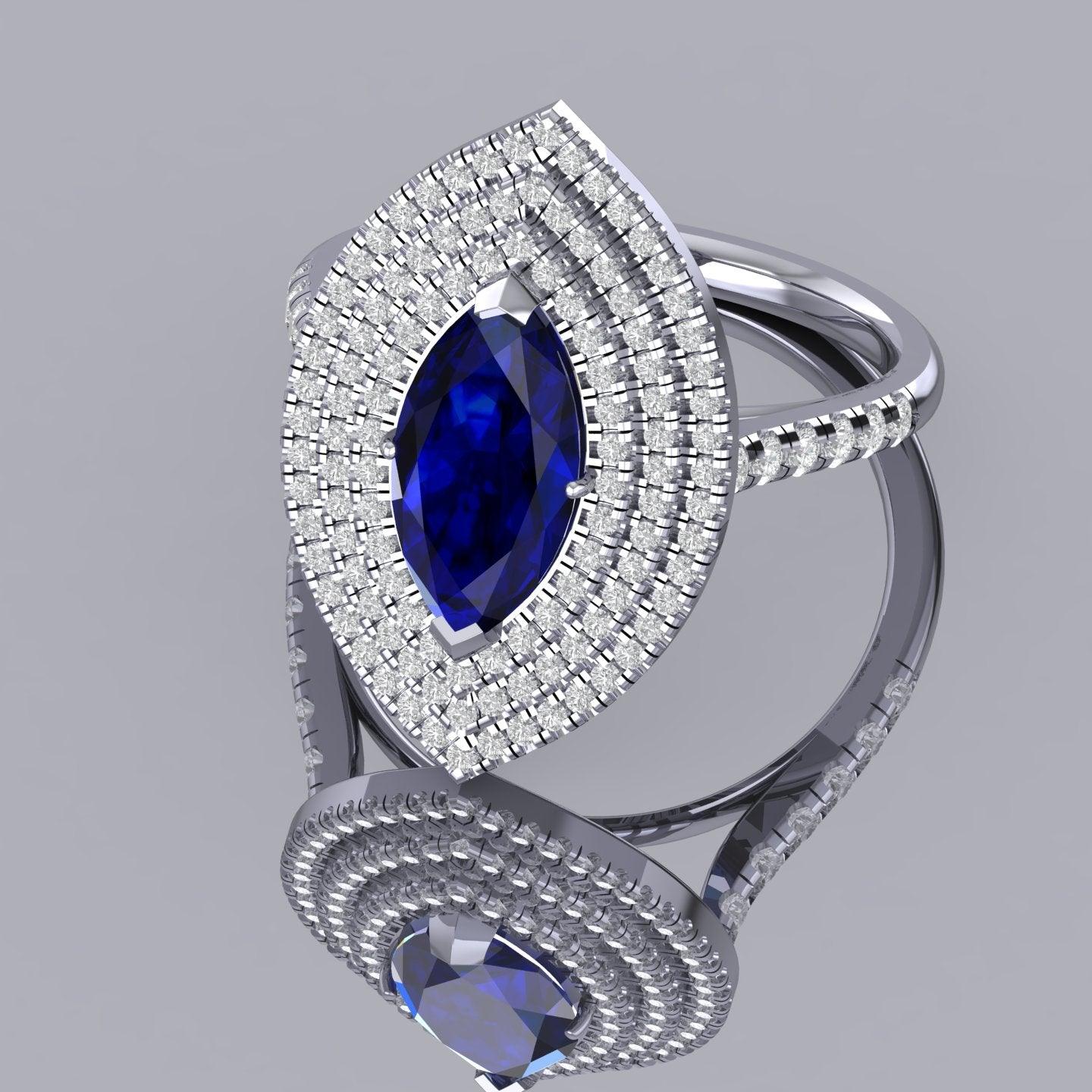 Last Piece ! 2.50Ct Tanzanite & Diamond Triple Halo Engagement Ring In Heavy 18k White Gold - Image 4