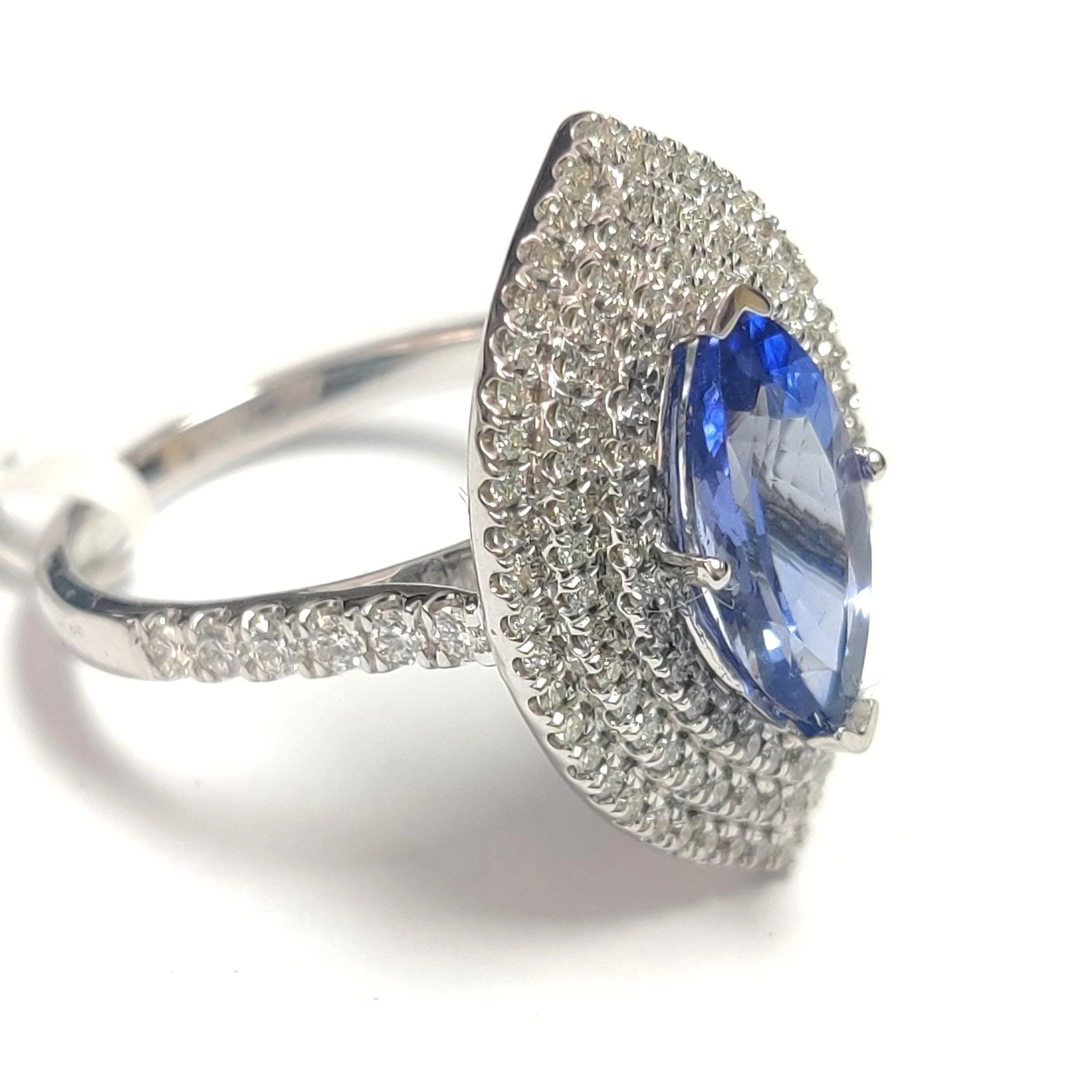 Last Piece ! 2.50Ct Tanzanite & Diamond Triple Halo Engagement Ring In Heavy 18k White Gold - Image 7