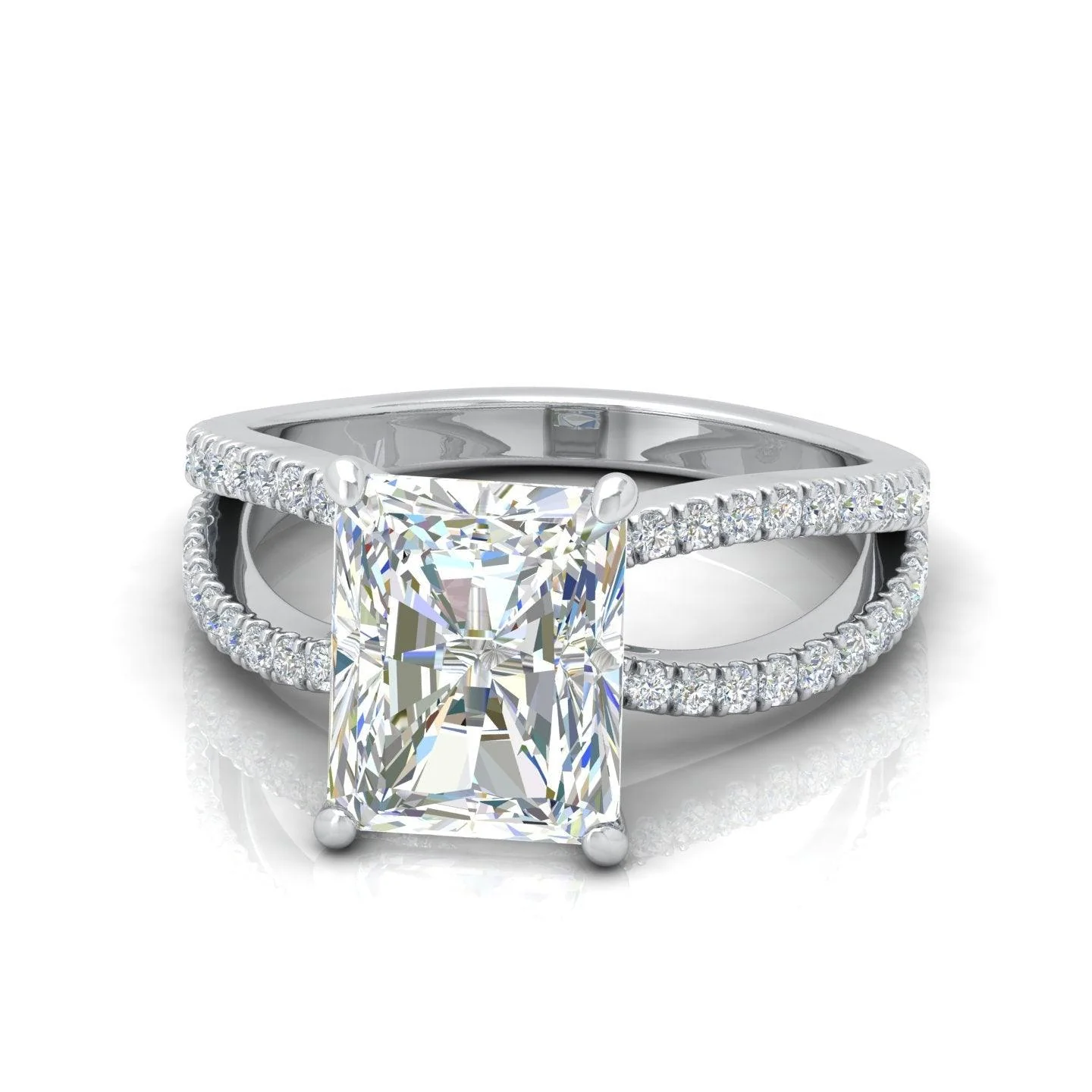 Last Piece 3.50Ct F/VS Radiant Diamond Split Shank Engagement Ring in Platinum - Image 4