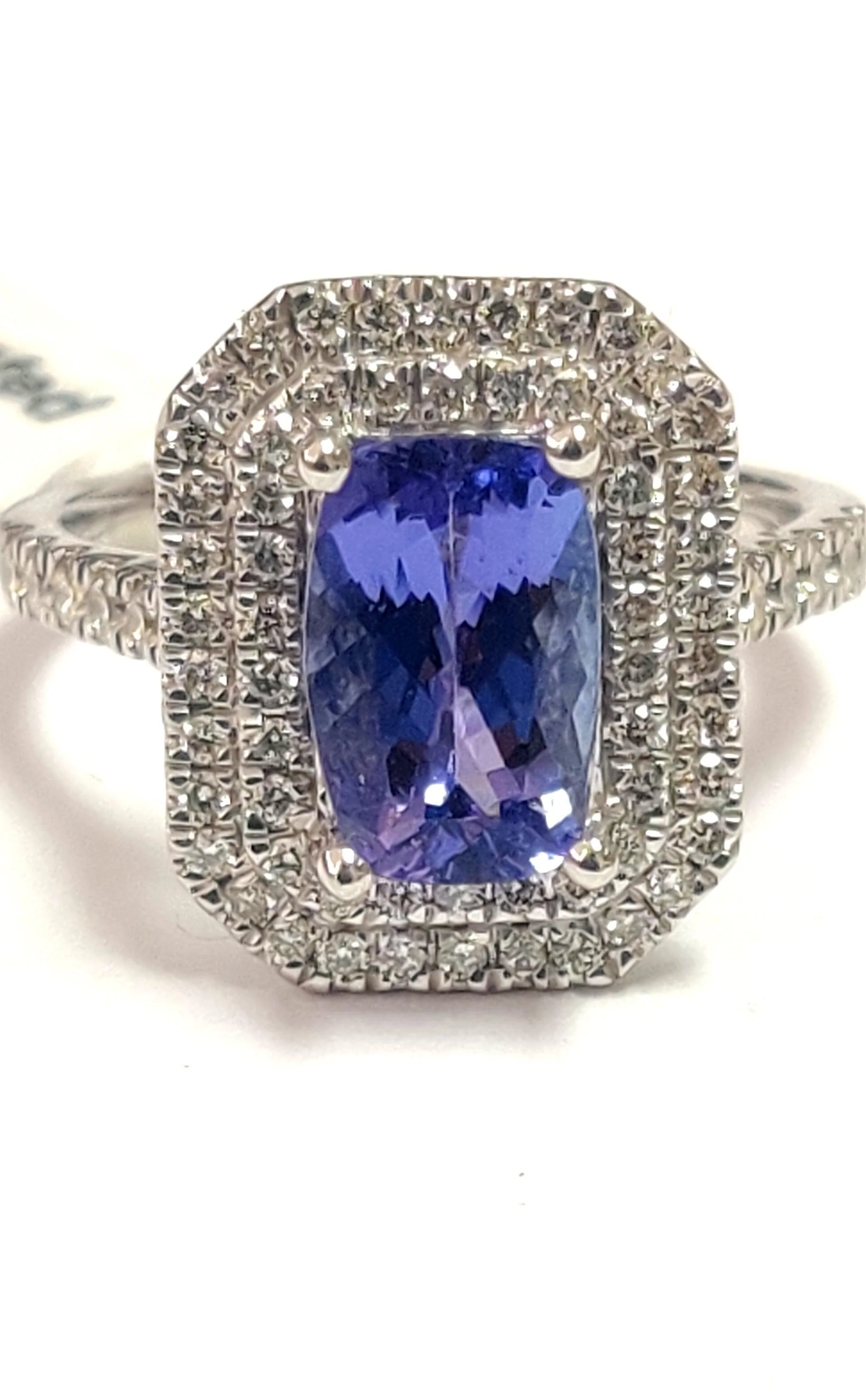 Last Piece..! 4.40Ct Tanzanite Long Cushion & Diamond Double Halo Women's Engagement Ring - Image 4