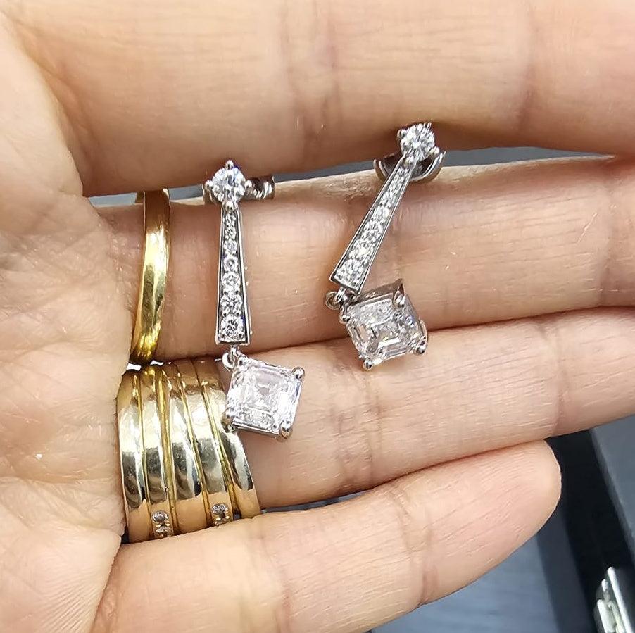Last Piece ! Certified 3.50Carat Asscher Diamond Dangle Drop Earrings in 18k White Gold 5.00Grams - Image 3