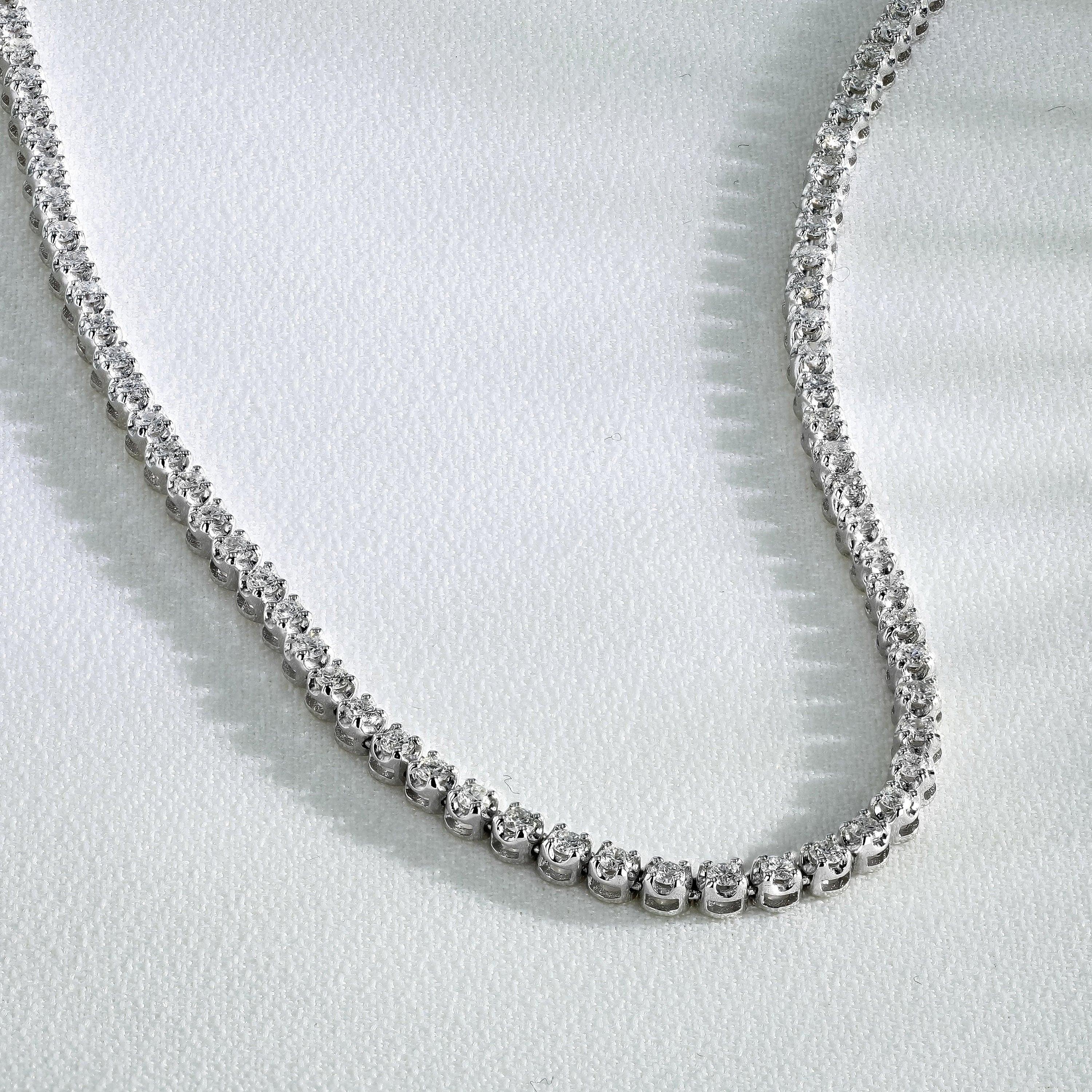Last Piece ! Certified F/VS 5.00Ct Round Diamond Tennis Necklace in Hallmarked White Gold - Image 2