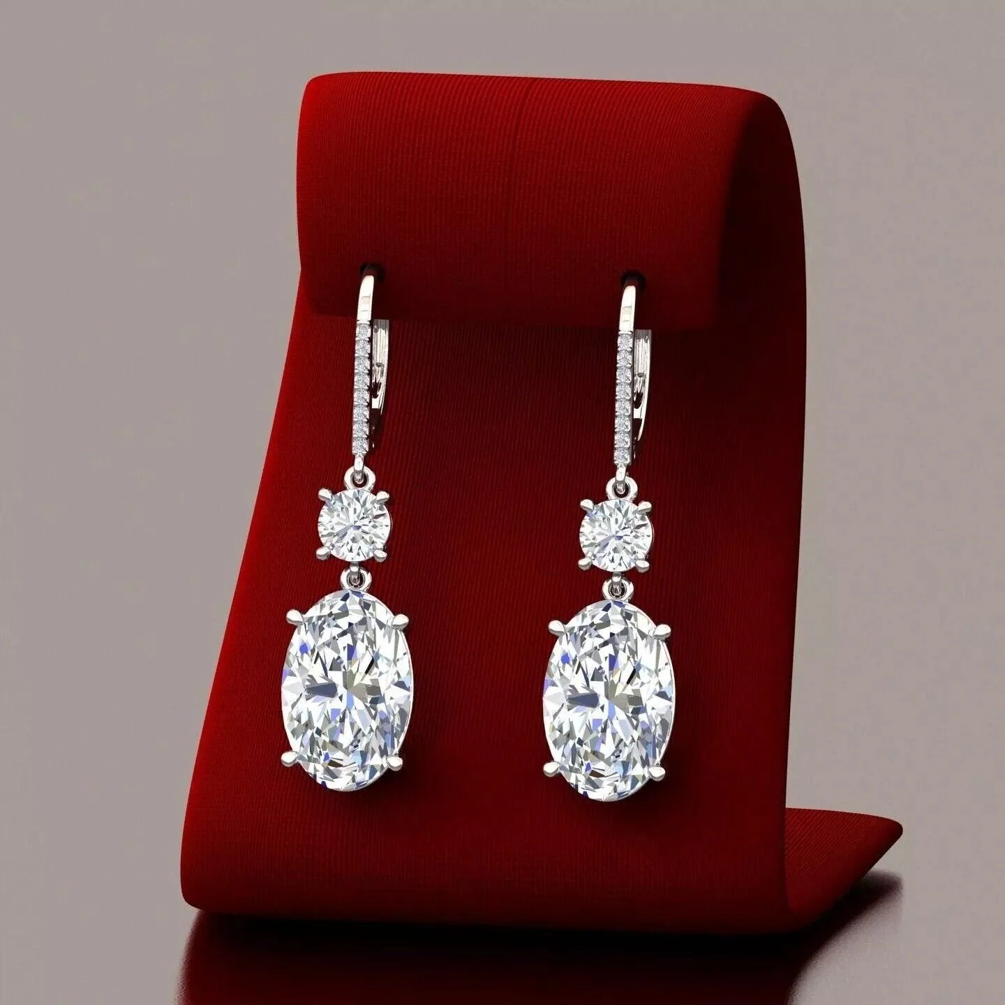 Last Piece ! Certified Huge 22.68Ct Oval & Round Diamond Dangle Drop Earrings in 18k White Gold - Image 2