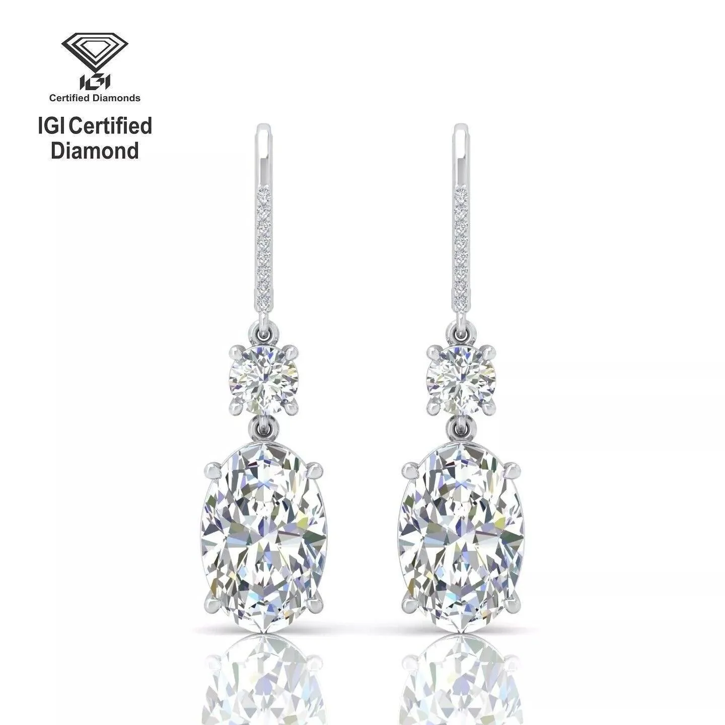 Last Piece ! Certified Huge 22.68Ct Oval & Round Diamond Dangle Drop Earrings in 18k White Gold - Image 4