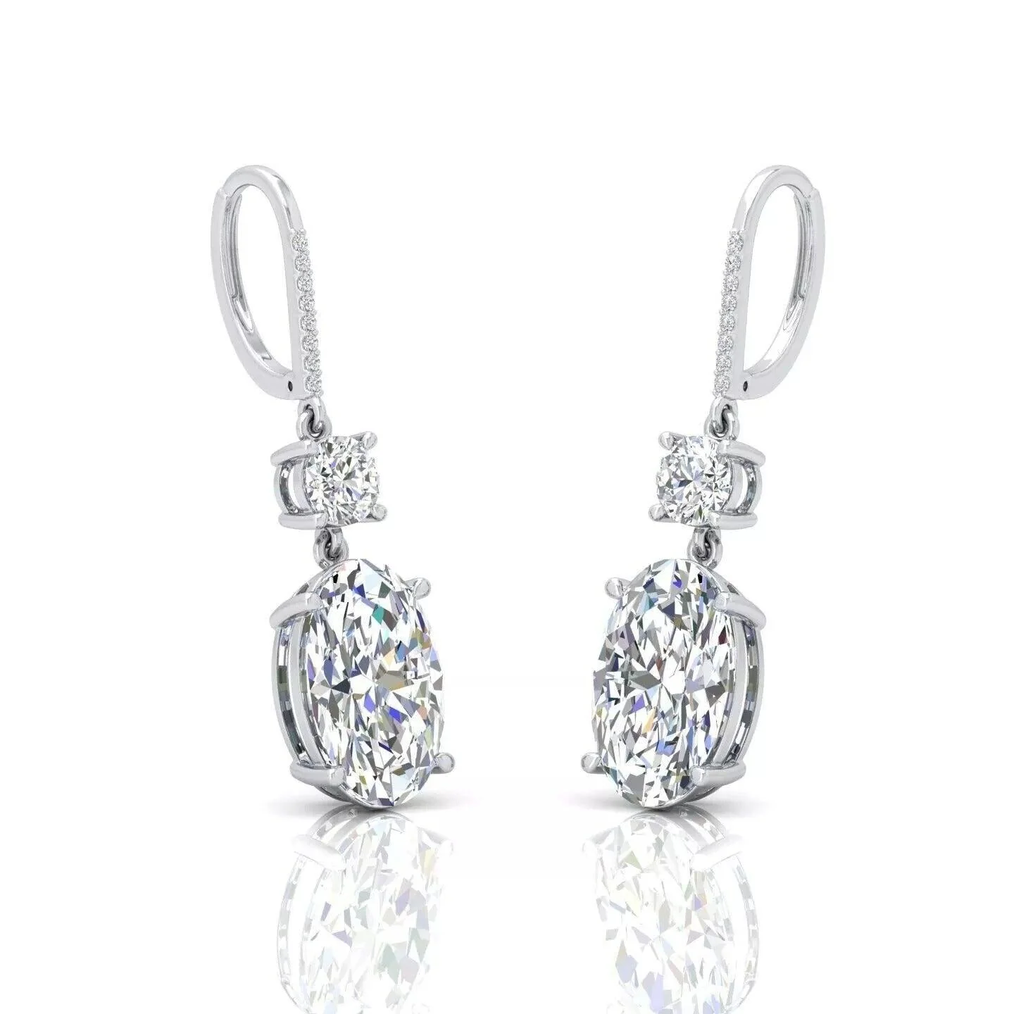Last Piece ! Certified Huge 22.68Ct Oval & Round Diamond Dangle Drop Earrings in 18k White Gold - Image 6