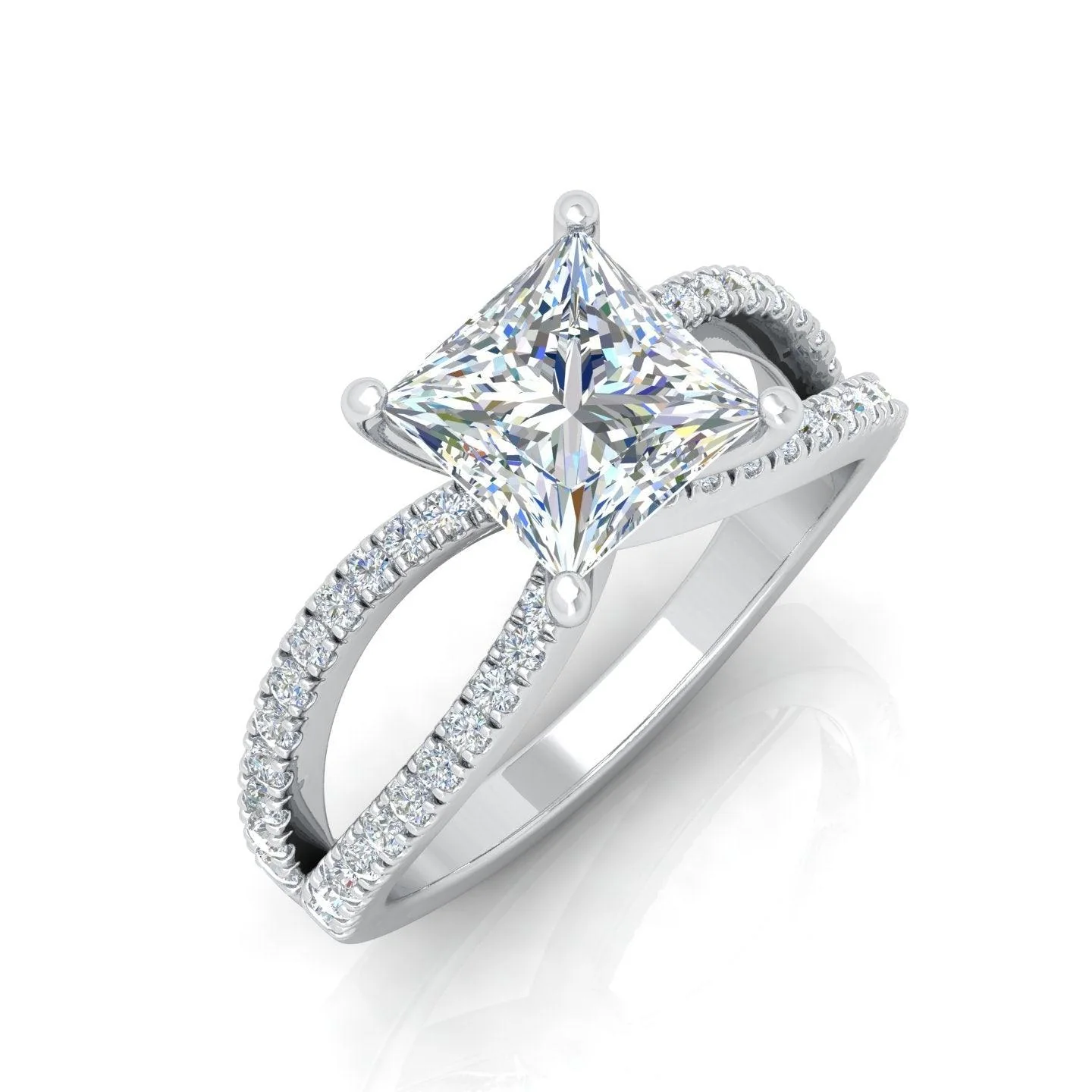 Last Piece F/VS 3.50Ct Princess Diamond Split Shank Engagement Ring in Platinum