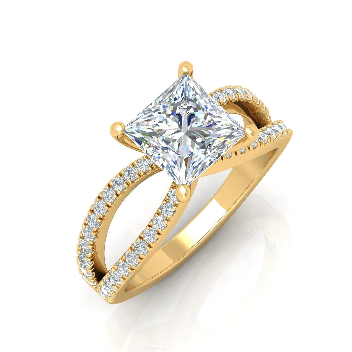 Last Piece F/VS 3.50Ct Princess Diamond Split Shank Engagement Ring in Platinum - Image 3