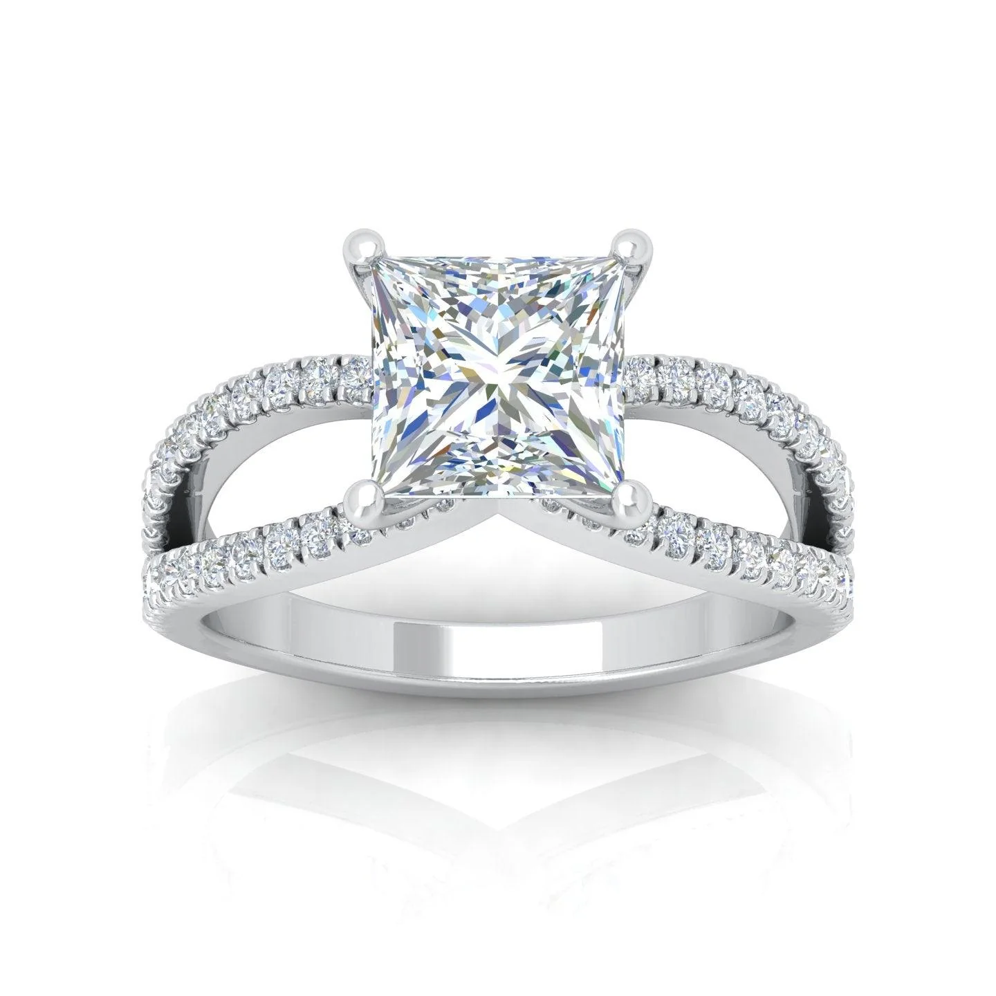 Last Piece F/VS 3.50Ct Princess Diamond Split Shank Engagement Ring in Platinum - Image 5