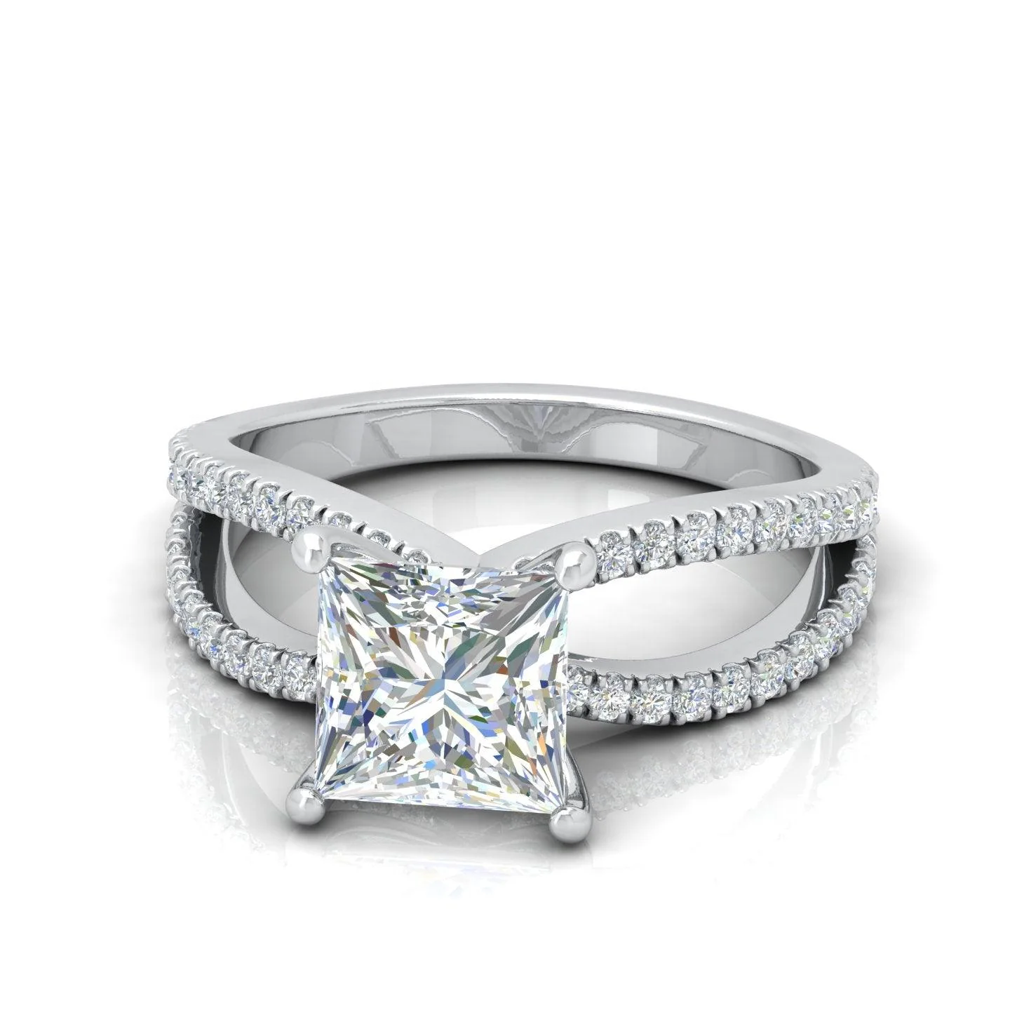 Last Piece F/VS 3.50Ct Princess Diamond Split Shank Engagement Ring in Platinum - Image 8