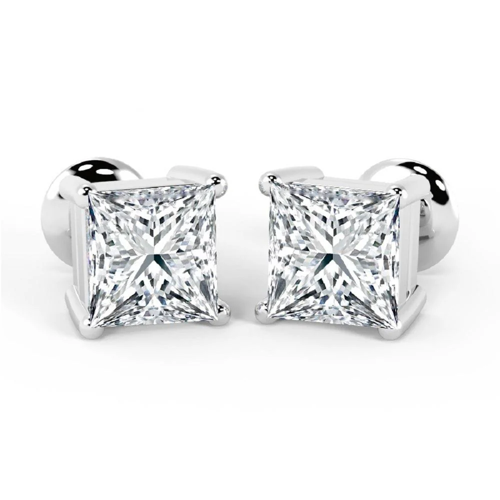 Certified F/VS 6.04 Ct Hugh Princess Cut Diamond Stud Earrings In Platinum - 7.80x7.56mm - Image 3