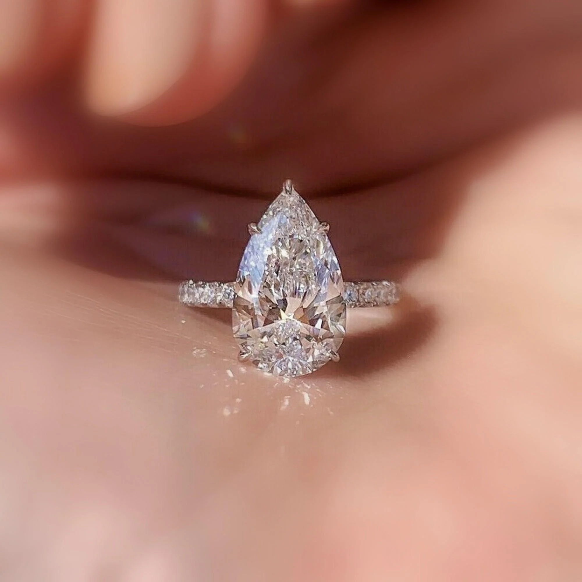 Big Pear Lab Diamond Engagement Ring Platinum 5.50Ct