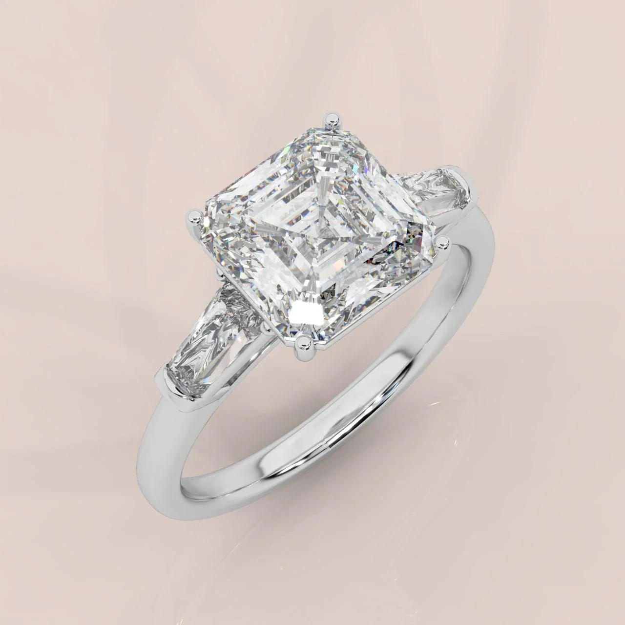 Last Piece IGI Certified 2.50Ct - 4.50Ct Asscher & Diamond Trilogy Ring Platinum - Image 5