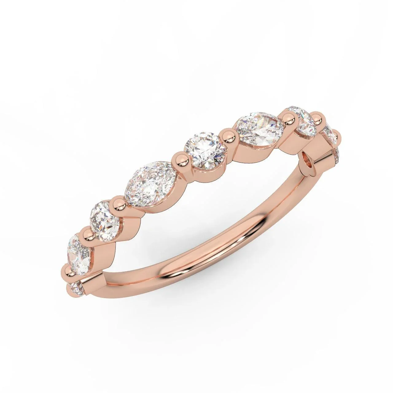D/VS 0.50 Carat Marquise and Round Brilliant Lab Diamond Half Eternity Ring - Image 4