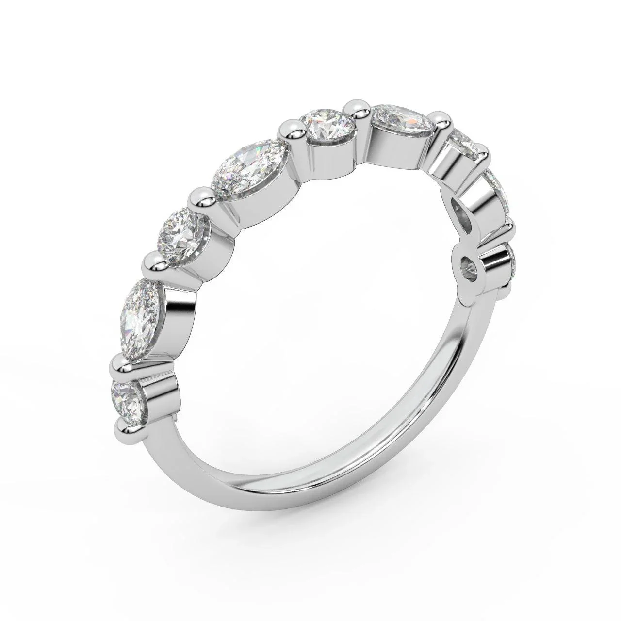 D/VS 0.50 Carat Marquise and Round Brilliant Lab Diamond Half Eternity Ring - Image 5