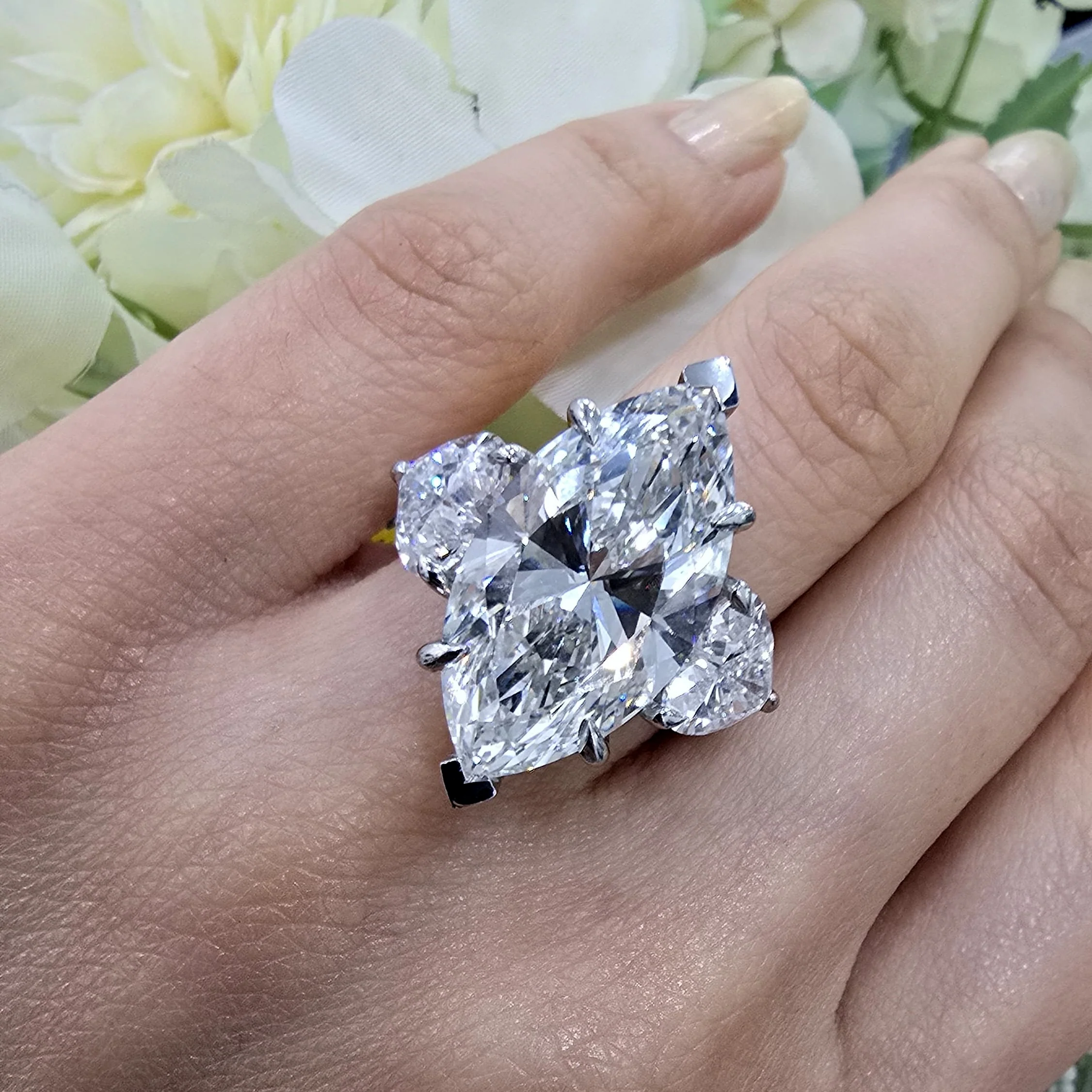 13.50CT IGI Certified Trilogy Ring with Marquise & Heart Lab Diamonds in Platinum - Image 6