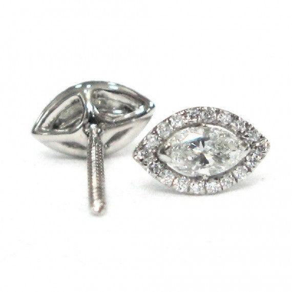 Marquise Shape Diamond Halo Earrings, 18k White Gold - Image 3