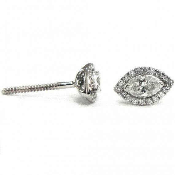 Marquise Shape Diamond Halo Earrings, 18k White Gold - Image 4