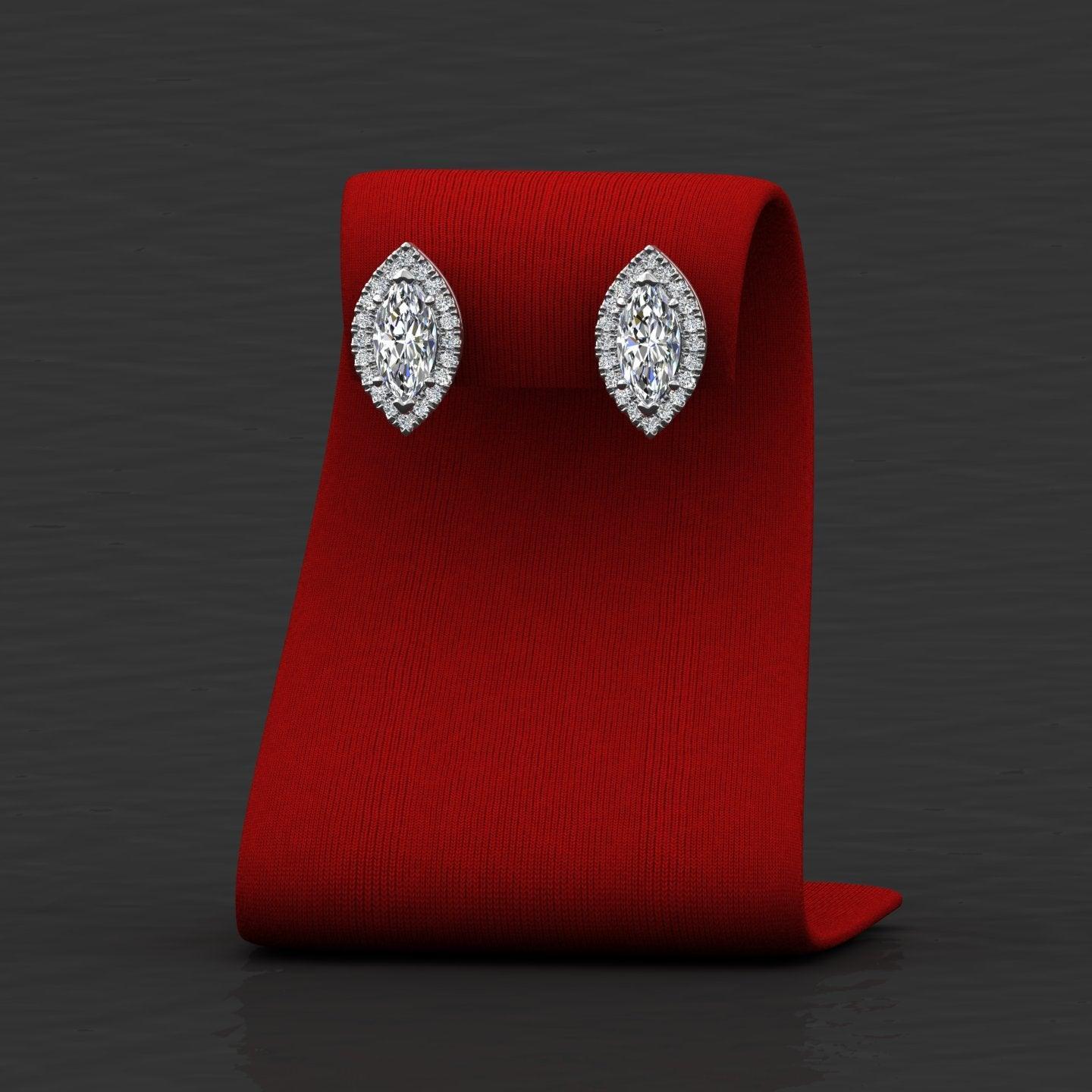 Marquise Shape Diamond Halo Earrings, 18k White Gold - Image 5