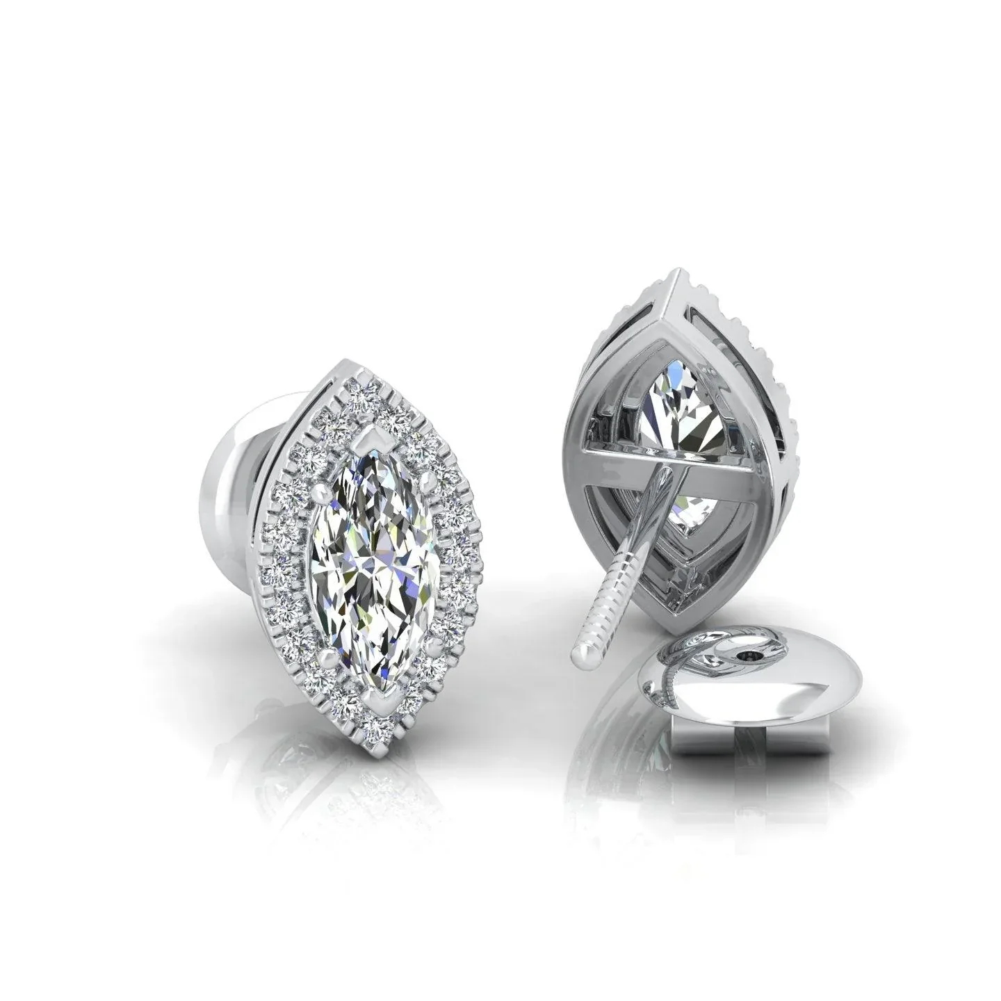 Marquise Shape Diamond Halo Earrings, 18k White Gold - Image 9