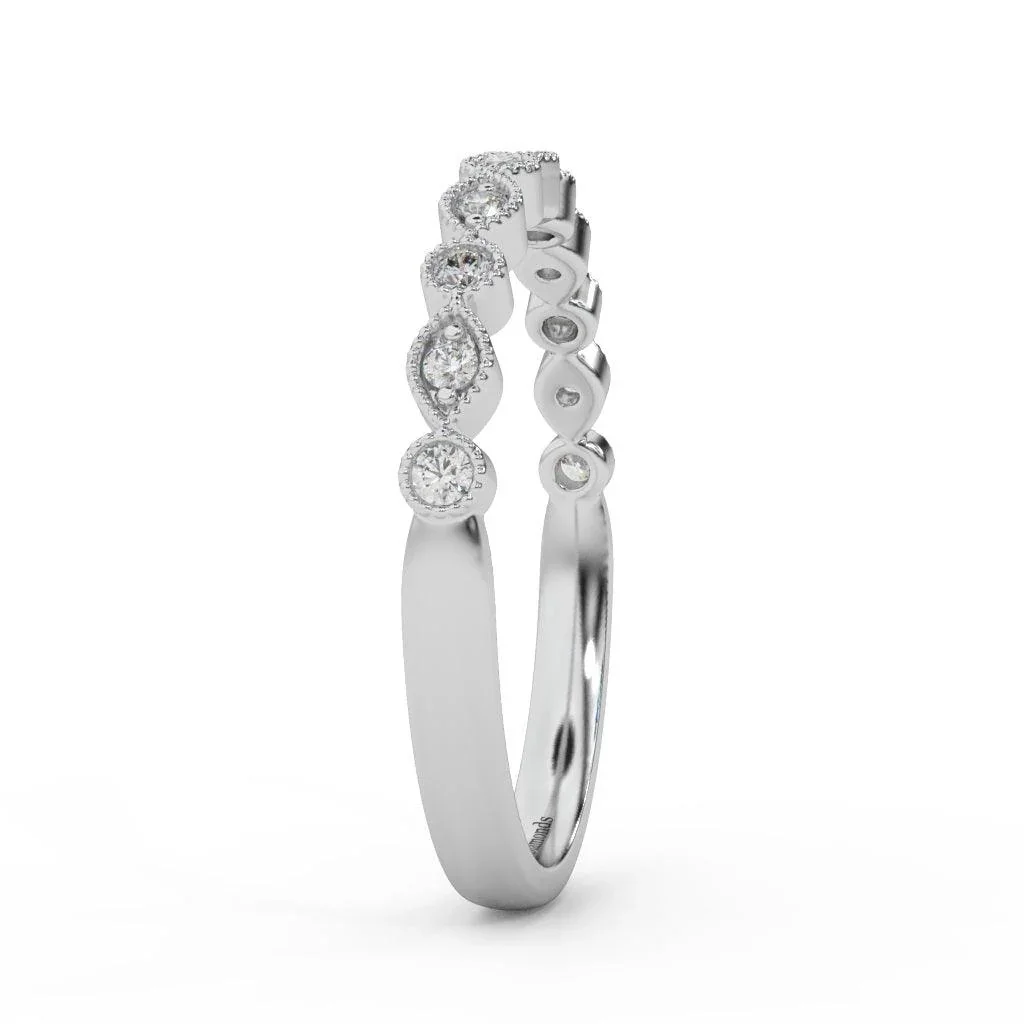 Milgrain Bezel Set Natural Round Diamond Designer Half Eternity Ring - 0.20 Carat - Image 6