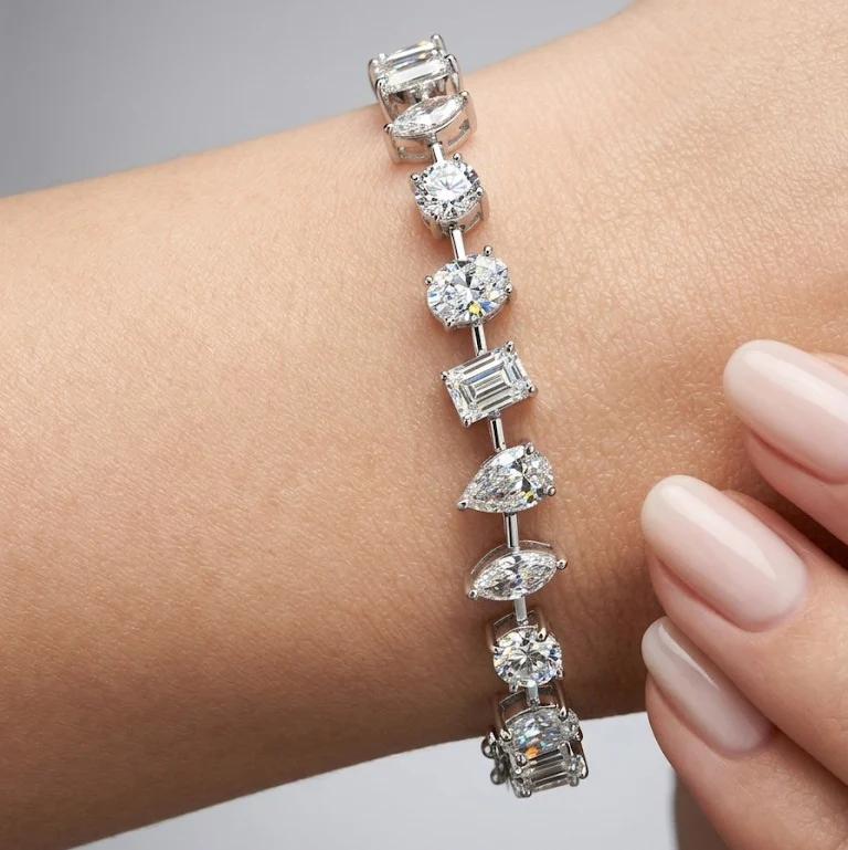 11.15Ct Multi Shape Lab Diamond Tennis Bracelet In 9k White Gold 14grams - Image 4