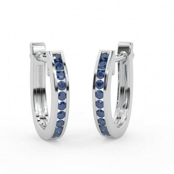 Natural 1.00 Ct Sapphire Channel Set Hoop Earrings in White Gold - Image 3