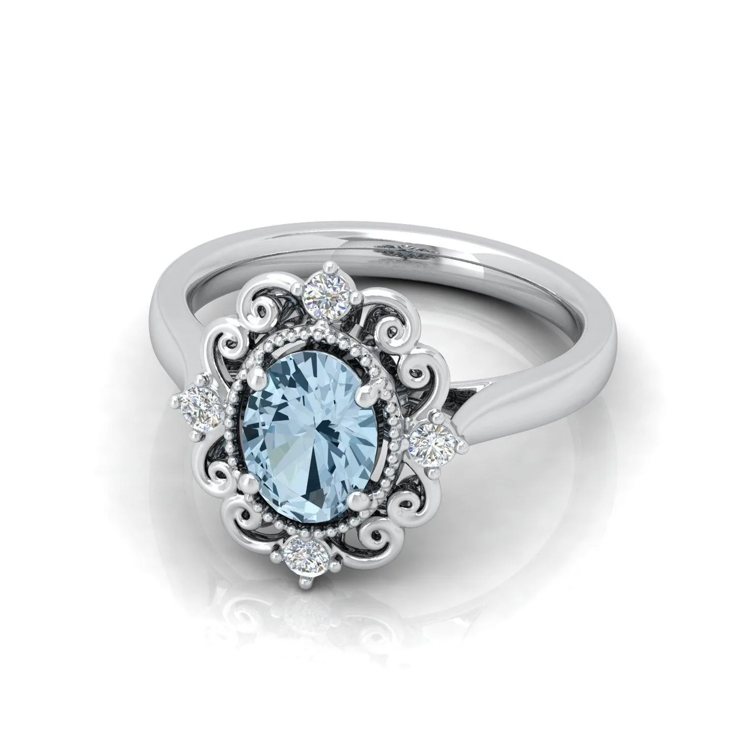 Natural 1.00Ct Oval Blue aquamarine and White Diamond Designer Ring - March Birthstone - Image 4