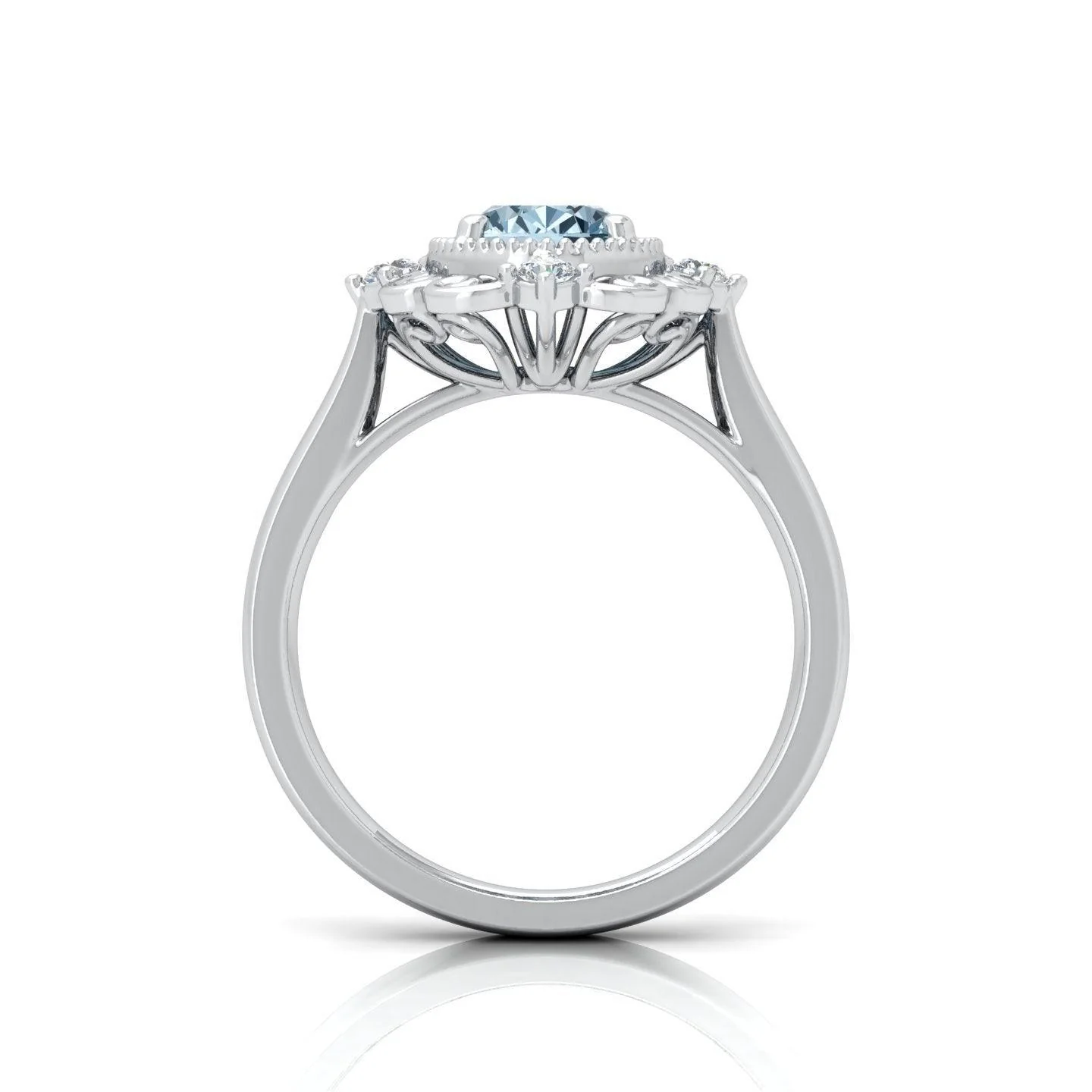 Natural 1.00Ct Oval Blue aquamarine and White Diamond Designer Ring - March Birthstone - Image 6