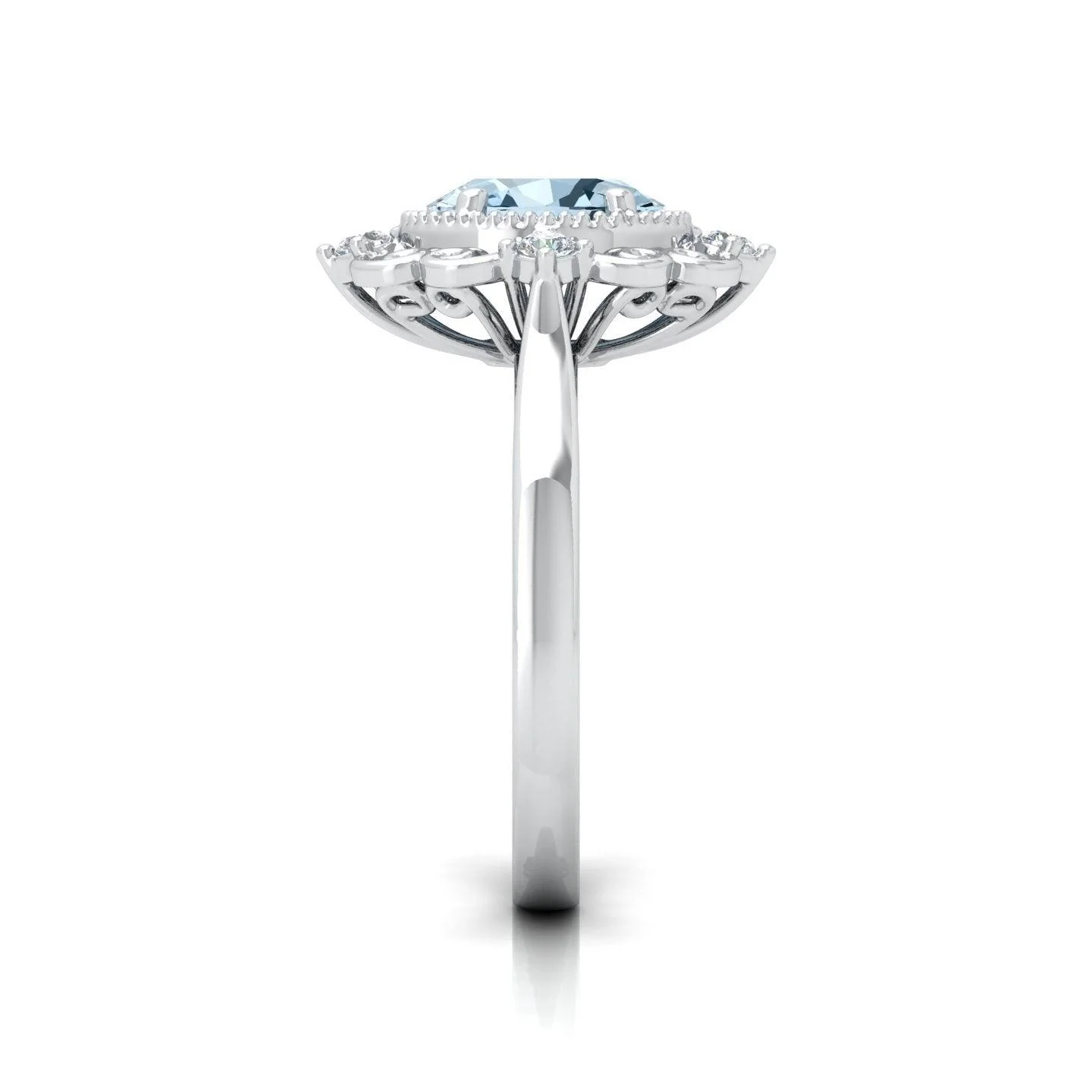 Natural 1.00Ct Oval Blue aquamarine and White Diamond Designer Ring - March Birthstone - Image 7