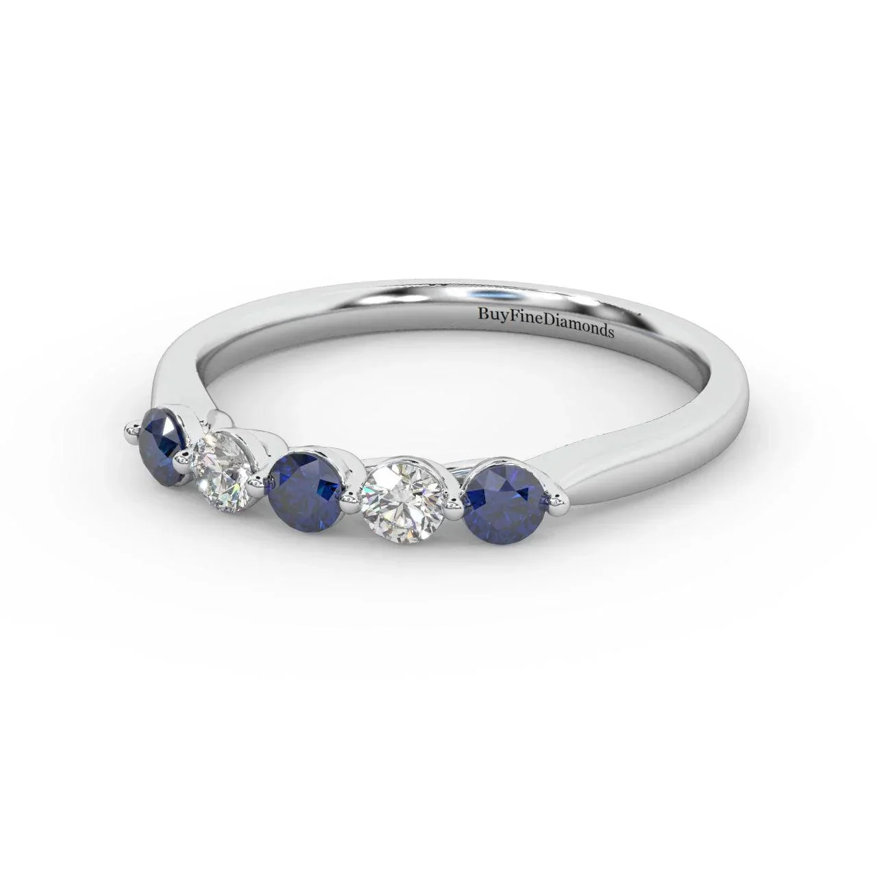 Natural Blue Sapphire Round & Diamond Women's Wedding Band - 0.40 Carat - Image 2