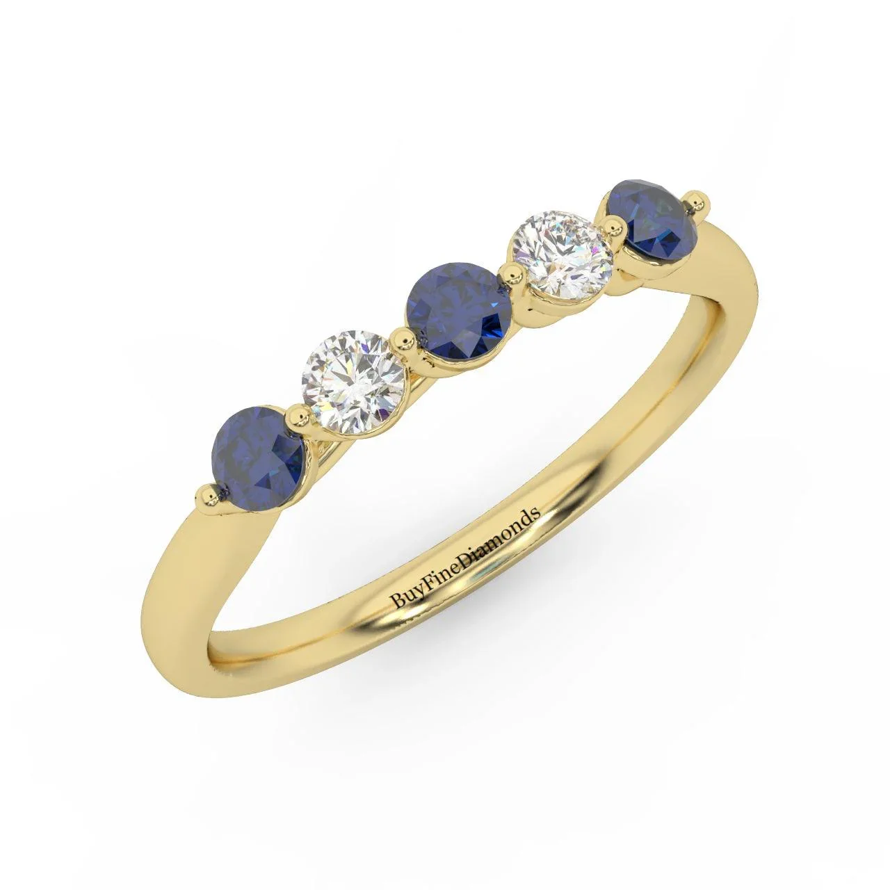 Natural Blue Sapphire Round & Diamond Women's Wedding Band - 0.40 Carat - Image 3
