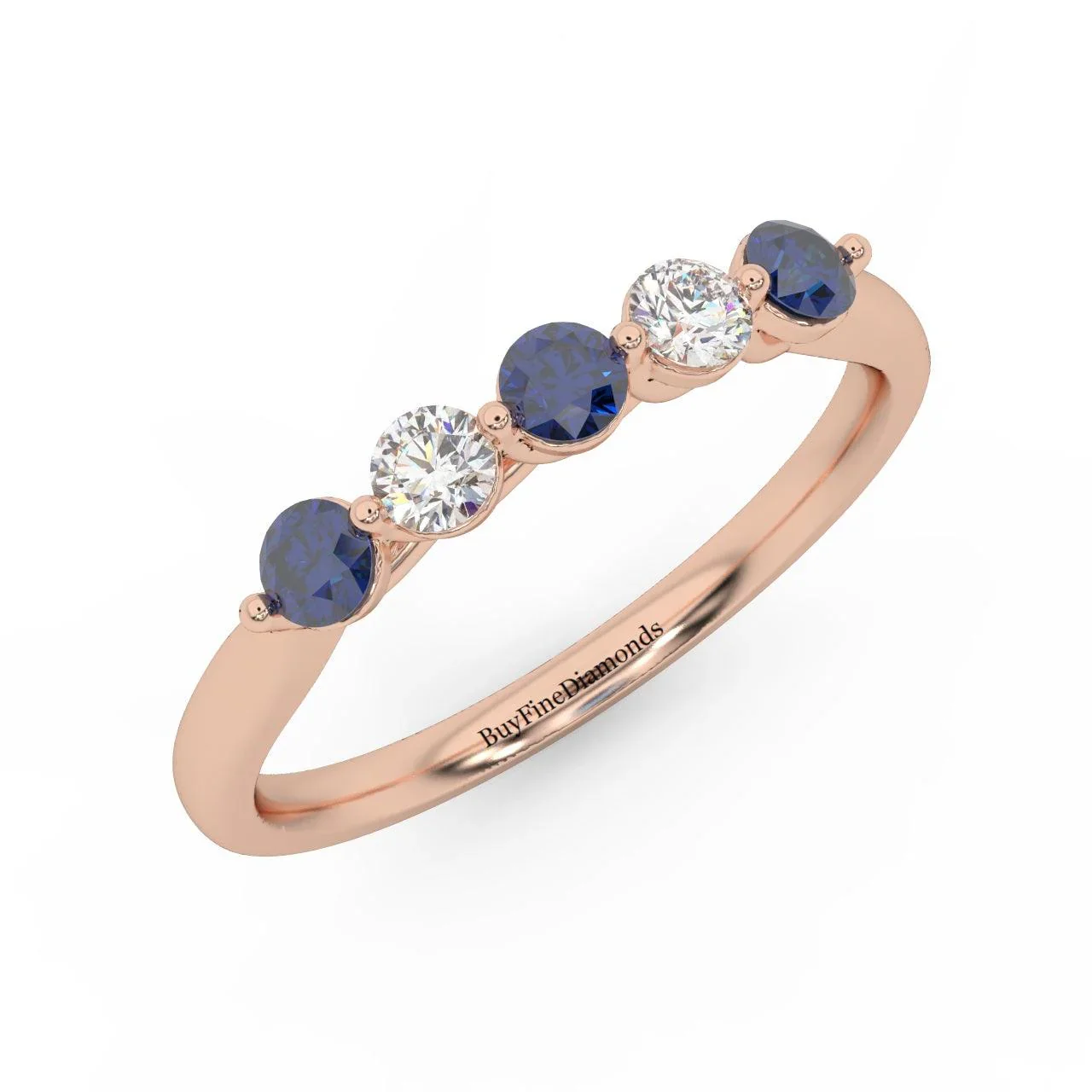Natural Blue Sapphire Round & Diamond Women's Wedding Band - 0.40 Carat - Image 4