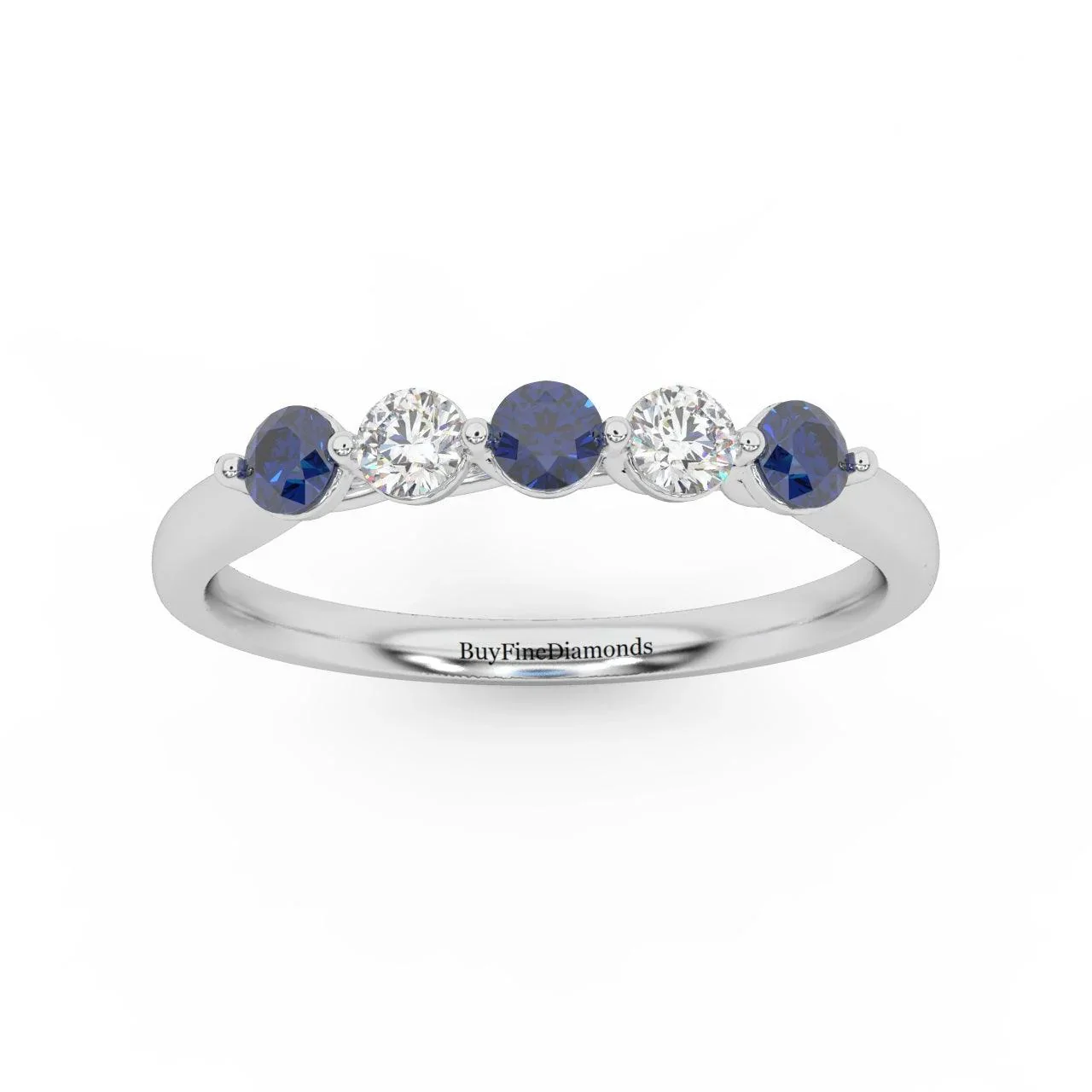 Natural Blue Sapphire Round & Diamond Women's Wedding Band - 0.40 Carat - Image 5