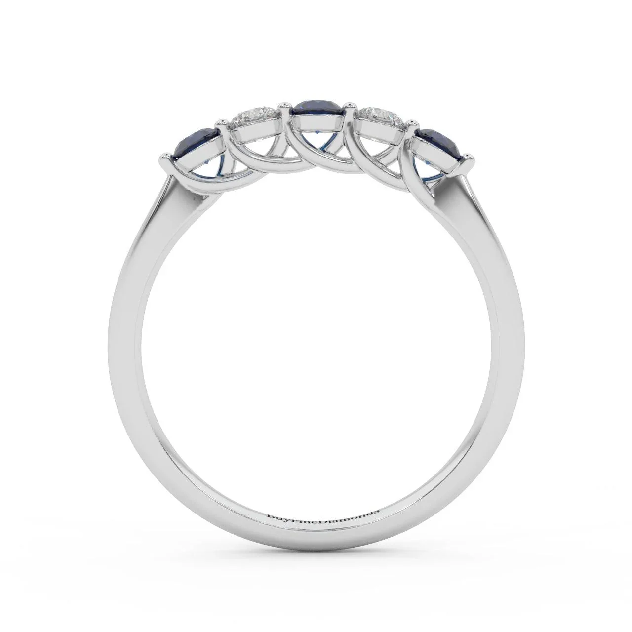 Natural Blue Sapphire Round & Diamond Women's Wedding Band - 0.40 Carat - Image 7