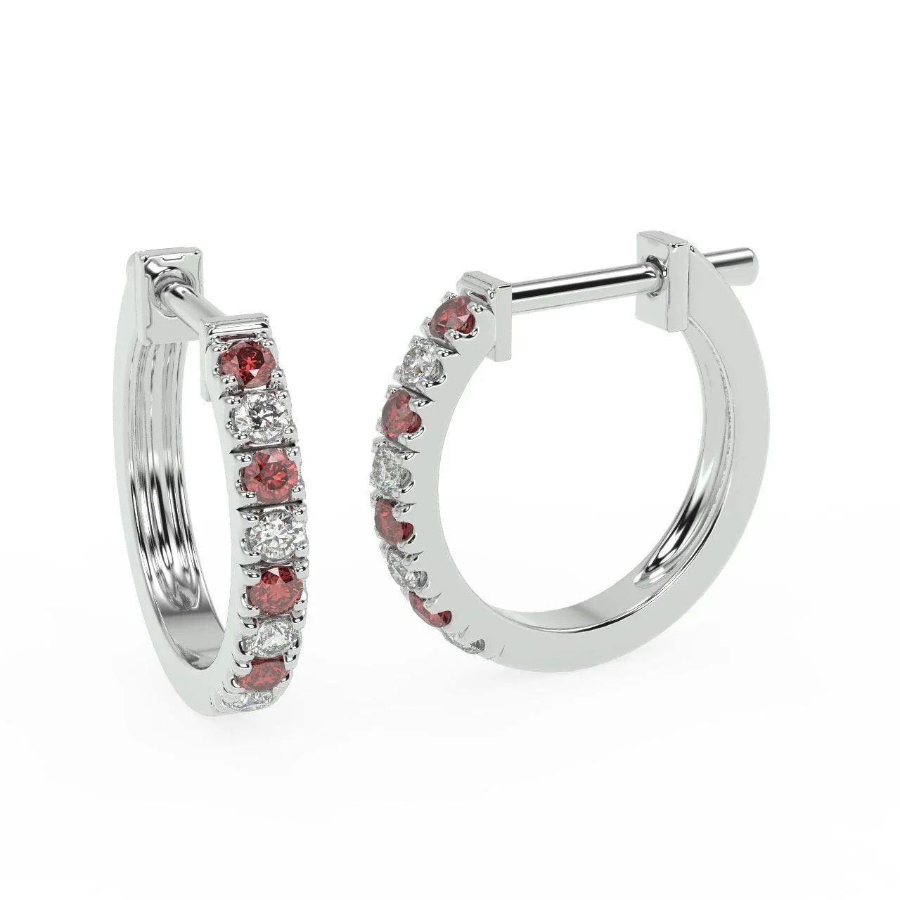 Natural Diamond Cut Ruby & Diamond Hoop Earrings in Yellow Gold - Image 4