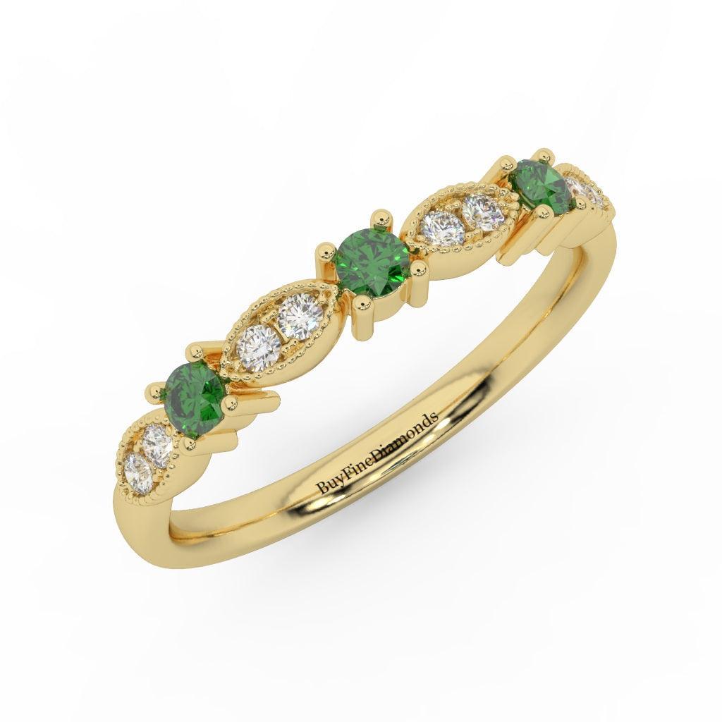 Natural Emerald Round & Diamond Women's Wedding Band - 0.33 Carat - Image 3