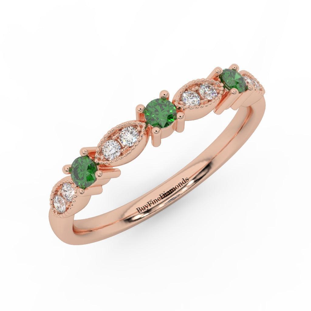 Natural Emerald Round & Diamond Women's Wedding Band - 0.33 Carat - Image 4