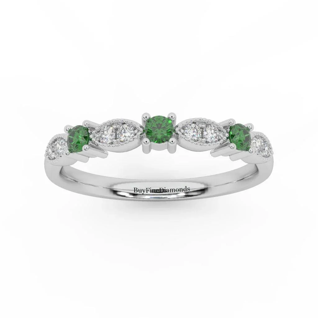 Natural Emerald Round & Diamond Women's Wedding Band - 0.33 Carat - Image 5
