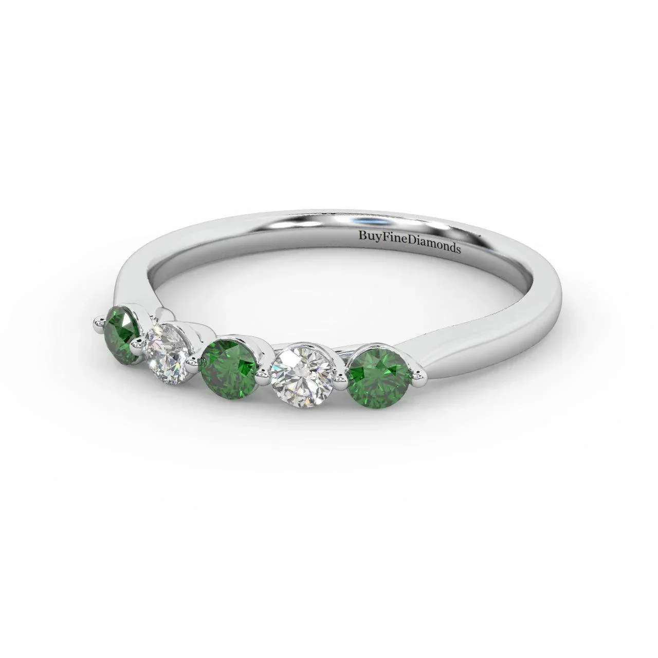 Natural Green Emerald Round & Diamond Women's Wedding Band - 0.40 Carat - Image 2