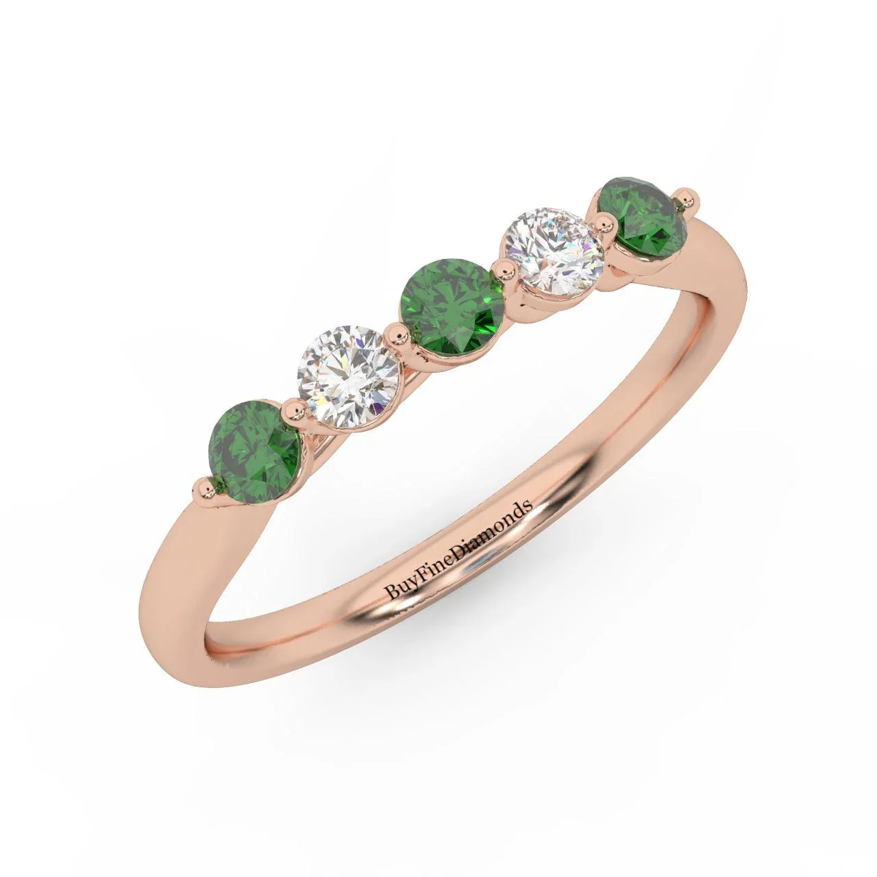 Natural Green Emerald Round & Diamond Women's Wedding Band - 0.40 Carat - Image 4